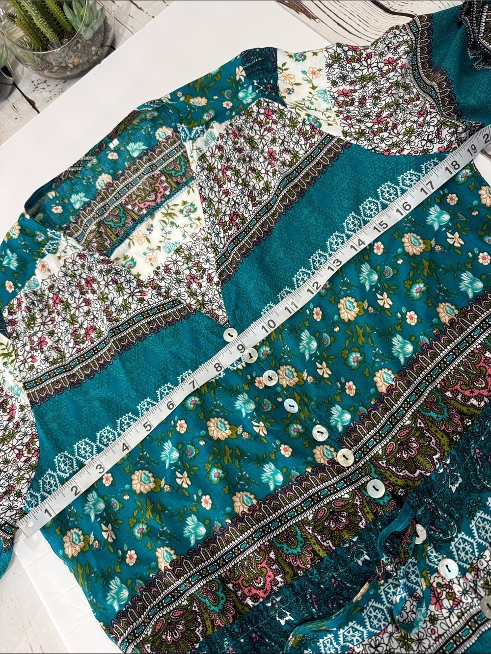 Teal Floral Button-Front Maxi Dress Cottagecore Boho Large - Picture 4 of 10